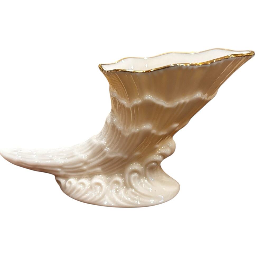 Vintage Lenox Cornucopia Horn of Plenty Figurine 24K Gold Trim USA Miniature